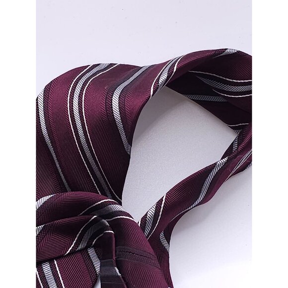 Jos. A. Bank Signature Collection Burgundy & Silver Striped 100% Silk Men's Tie - Picture 7 of 14